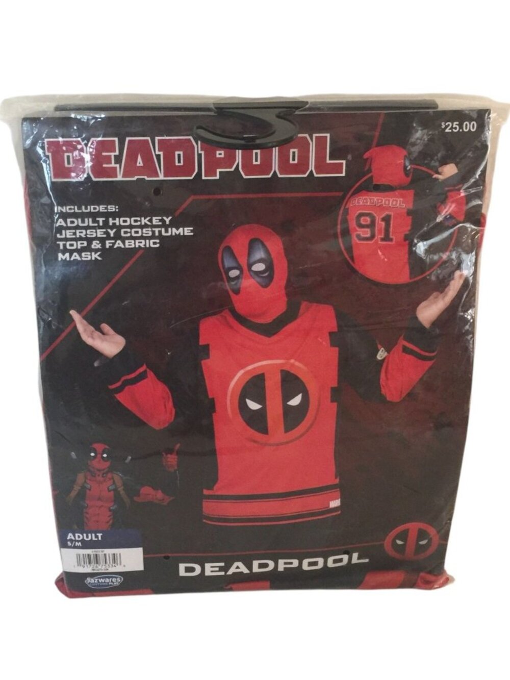 DEADPOOL Men's S/M Adult Hockey Jersey Costume Top & Fabric Mask